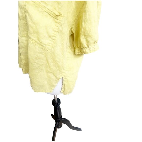 PILCRO Anthropologie 100% Linen Surf Button Down Short Sleeve Shirt Yellow Med - Picture 8 of 13